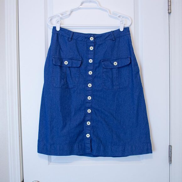 Zanzea Collection Button Front Below Knee Denim Skirt Utility Pockets Blue XL - Picture 2 of 6